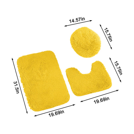 Ultra Soft Bathroom Rug Set 3 Piece-Includes Water Absorbent Non-Slip Bath Rug Contour Mat Toilet Lid Cover,New Vuyungers Microfiber Bath Rugs for Tub Shower Bathroom Floor,Machine Washable Yellow.
