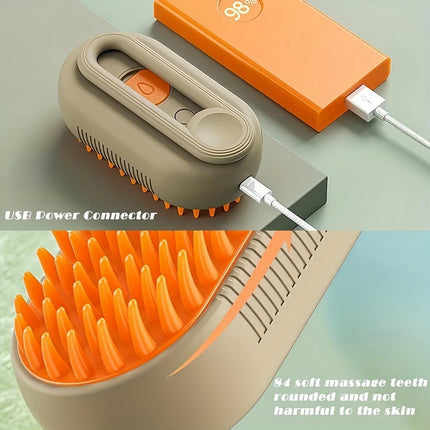 Pet Spray Massage Comb with Steam - 3-in-1 Steam Grooming Brush for Cats & Dogs, Pet Hair Removal, Massage & Cleaning Spray Comb, Ergonomic & Portable, Compact & Easy to Clean,for Bathing & Grooming White.
