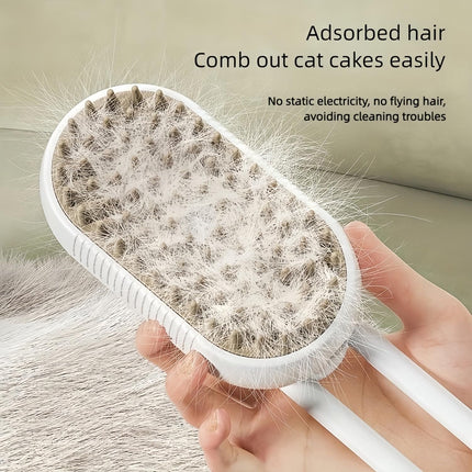Pet Spray Massage Comb with Steam - 3-in-1 Steam Grooming Brush for Cats & Dogs, Pet Hair Removal, Massage & Cleaning Spray Comb, Ergonomic & Portable, Compact & Easy to Clean,for Bathing & Grooming White.