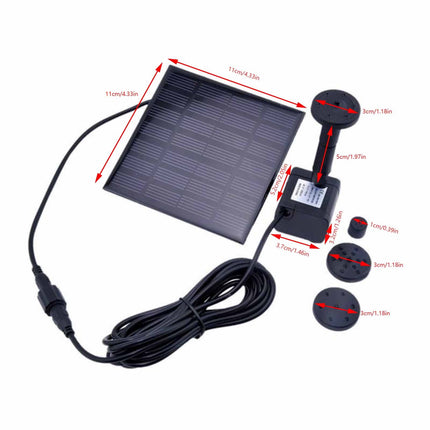 Panel Water Pump for Bird Bath Water Pump Kit - Solar Fountain 7V/140Ma Submersible Water Pump for Pool, Garden, Pond, 150L/H Max Flow, 16” Max Water Height, Outdoor Watering, 10Ft Cable.