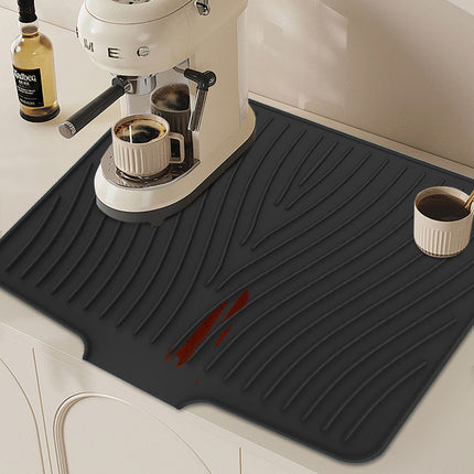 40x33 Inch Extra Large Kitchen Countertop Draining Silicone Tray - No Punching, Waterproof Drying Pad for Dishes,Water Diverting, Anti-Accumulating, Multifunctional Counter Protector for Kitchen Use Black.