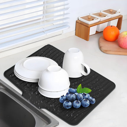 40x33 Inch Extra Large Kitchen Countertop Draining Silicone Tray - No Punching, Waterproof Drying Pad for Dishes,Water Diverting, Anti-Accumulating, Multifunctional Counter Protector for Kitchen Use Black.