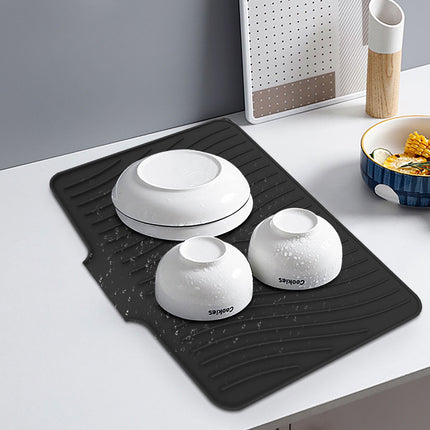 40x33 Inch Extra Large Kitchen Countertop Draining Silicone Tray - No Punching, Waterproof Drying Pad for Dishes,Water Diverting, Anti-Accumulating, Multifunctional Counter Protector for Kitchen Use Black.