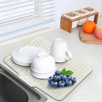40x33 Inch Extra Large Kitchen Countertop Draining Silicone Tray - No Punching, Waterproof Drying Pad for Dishes,Water Diverting, Anti-Accumulating, Multifunctional Counter Protector for Kitchen Use white.