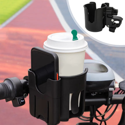 2-in-1 Bicycle Cup Holder with Mobile Phone Holder - Universal Water Bottle Holder, Coffee & Tea Mug Holder, for Electric Bike, Bicycle, Motorcycle, Stroller, Walker - Fits Phones Up to 6.5 Inches.