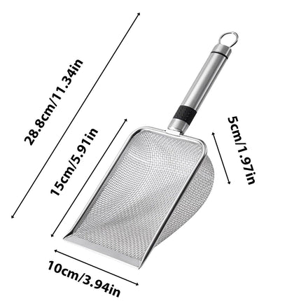 Stainless Steel Cat Litter Shovel - Mesh Shovel with Small Holes, Fine Mesh Sand Scoop for Litter Box Cleaning, Feces Screening Shovel, 10cm Deep for Easy Waste Separation, Comfortable Handle.
