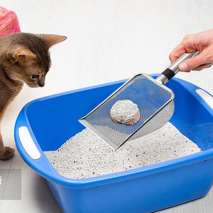 Stainless Steel Cat Litter Shovel - Mesh Shovel with Small Holes, Fine Mesh Sand Scoop for Litter Box Cleaning, Feces Screening Shovel, 10cm Deep for Easy Waste Separation, Comfortable Handle.
