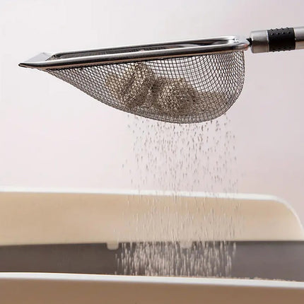Stainless Steel Cat Litter Shovel - Mesh Shovel with Small Holes, Fine Mesh Sand Scoop for Litter Box Cleaning, Feces Screening Shovel, 10cm Deep for Easy Waste Separation, Comfortable Handle.