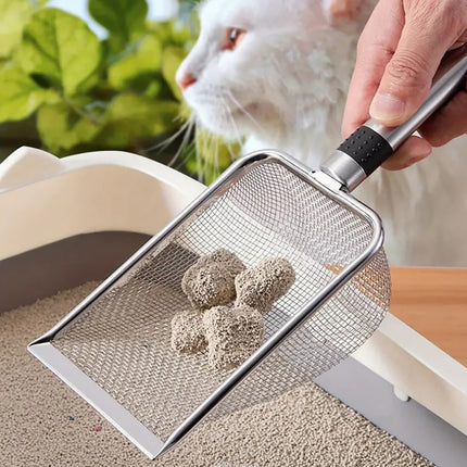 Stainless Steel Cat Litter Shovel - Mesh Shovel with Small Holes, Fine Mesh Sand Scoop for Litter Box Cleaning, Feces Screening Shovel, 10cm Deep for Easy Waste Separation, Comfortable Handle.
