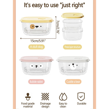 Shallots Ginger Garlic Storage Box - 5.9x2.8in Food-grade Refrigerator Fresh-keeping Box with Detachable Draining Basket for Vegetables, Minced Garlic & Food Prep White.