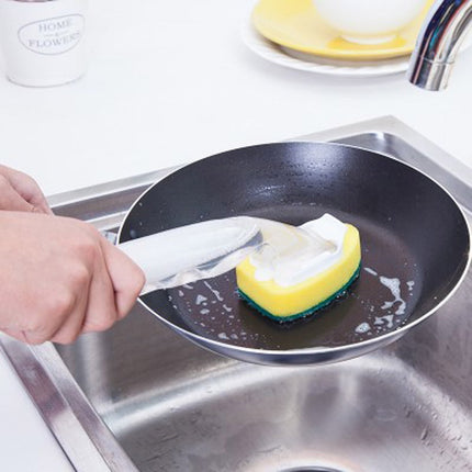 Creative Detachable Handle Soap Dispenser Dish Wand Brush - 28cm Scrub Refill for Kitchen Cleaning, Pot and Pan Washing, Reusable Sponge, Transparent Liquid Dispenser for Easy Dishwashing.