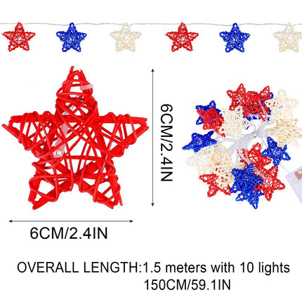 20 LED Star Decorative Lighting String, 10 Ft Red White and Blue Christmas Lights, for Indoor Party, 4th of July, Memorial Day, Decorations Rattan Stars Patriotic Lights Battery Operated A.
