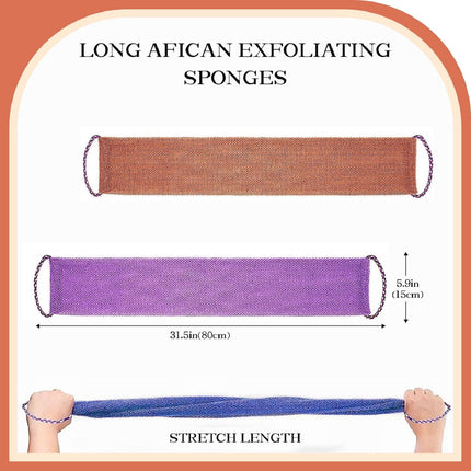 3 Pieces African Net Sponge with Handles Long African Exfoliating Net Washcloth Bath Sponge Net Cloth Wash Net Body Back Scrubber for Shower Loofah, 31.5x5.9 31.5" x 5.9" Blue*1 Brown*1 ruple*1.