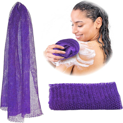 African Net Sponge, Authentic, Real, Exfoliating Bath Wash Cloth, Long Sponge, Body Exfoliator, Sapo, Shower Bath Accessories, Back Foot Scalp Scrub, Flat Dead Skin Remover, 31.5x11.8 31.5" x 11.8" Purple.