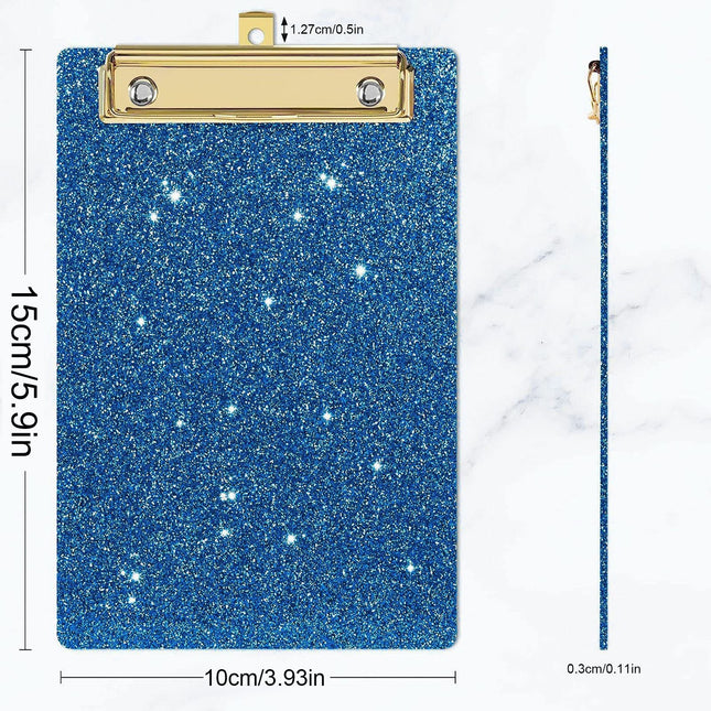 Acrylic Clipboards, Fashion Glitter Clip Board with Low Profile Gold Clip, Designed for Classroom School and Office Use, A4 Letter, 5.91x3.94x0.39 5.91" x 3.94" x 0.39" BU2.