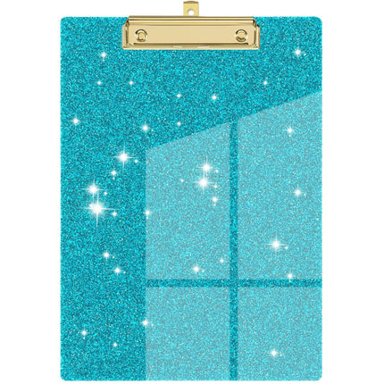 Acrylic Clipboards, Fashion Glitter Clip Board with Low Profile Gold Clip, Designed for Classroom School and Office Use, A4 Letter, 5.91x3.94x0.39 5.91" x 3.94" x 0.39" Green.