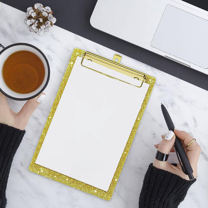 Acrylic Clipboards, Fashion Glitter Clip Board with Low Profile Gold Clip, Designed for Classroom School and Office Use, A4 Letter, 5.91x3.94x0.39 5.91" x 3.94" x 0.39" Green.