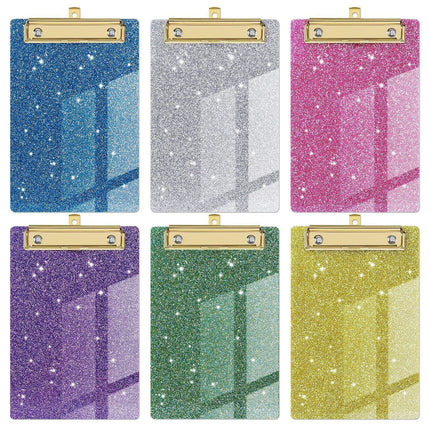 Acrylic Clipboards, Fashion Glitter Clip Board with Low Profile Gold Clip, Designed for Classroom School and Office Use, A4 Letter, 5.91x3.94x0.39 5.91" x 3.94" x 0.39" Green.