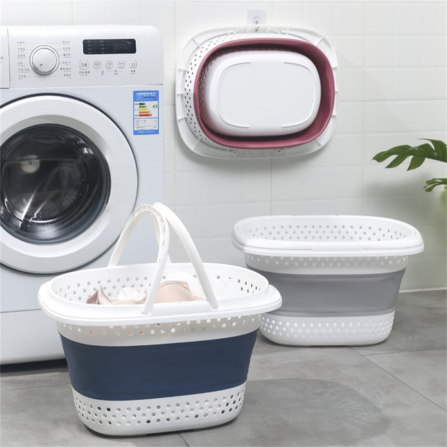 Collapsible Laundry Basket, Collapsible Laundry Basket with Handles, Foldable Laundry Basket Plastc,Pop Up Tall Storage Container/Organizer/Clothes Hamper for Laundry, 12.8x16.73x11.02 12.8" x 16.73" x 11.02" Blue.