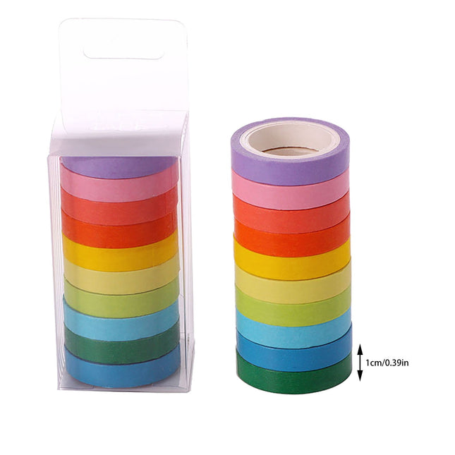 Washi Tape Set, Colored Masking Tape, 10mm Rainbow Pastel Writable Colorful Washi Tapes for Painting, DIY Scrapbook Designs, 10 Rolls 0.39" Pink.