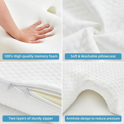 Memory Foam Cuddle Pillow, Shoulder Pillow for Side Sleepers, Arm Pillow with Arm Hole for Sleeping, Side Sleeper Pillow for Arm Pressure Relief with Breathable Pillowcase, 27.2x19.3 27.2" x 19.3" B.