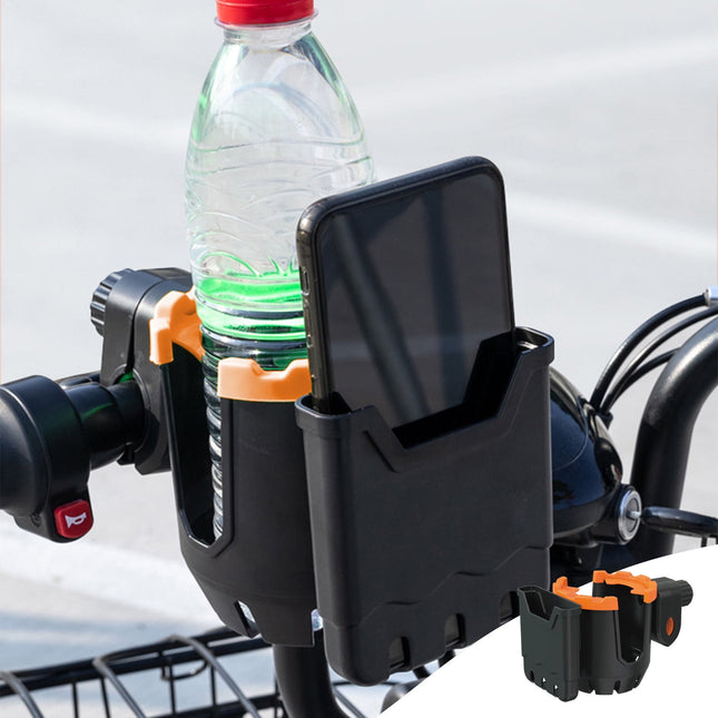 2-in-1 Adjustable Drink Holder,Universal Cup Holder with Cell Phone Holder,Large Diameter Design Bike Cup Holder for Wheelchair Walker Bike OG Orange.