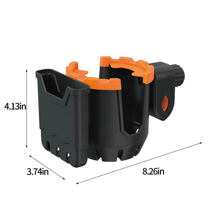 2-in-1 Adjustable Drink Holder,Universal Cup Holder with Cell Phone Holder,Large Diameter Design Bike Cup Holder for Wheelchair Walker Bike OG Orange.