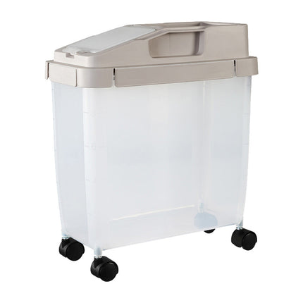 Airtight Pet Food Storage Container for Dog Cat Food Up to 10lbs Large Dry Food Bin with Measuring Cup Lids for Treats and Other Pets (10 LB), 6.31x9.44x7.08 11.02" x 5.11" x 13.38" Beige.