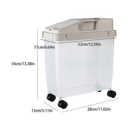 Airtight Pet Food Storage Container for Dog Cat Food Up to 10lbs Large Dry Food Bin with Measuring Cup Lids for Treats and Other Pets (10 LB), 6.31x9.44x7.08 11.02" x 5.11" x 13.38" Beige.