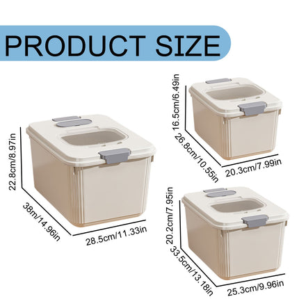 Airtight Pet Food Storage Container for Dog Cat Food Up to 10lbs Large Dry Food Bin with Measuring Cup Lids for Treats and Other Pets (10 LB), 6.31x9.44x7.08 9.96" x 13.18" x 7.95" Beige/Medium.