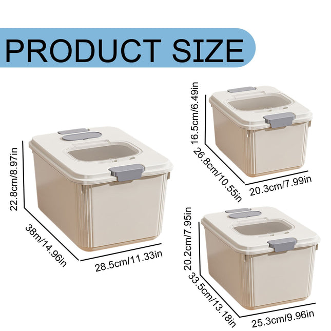 Airtight Pet Food Storage Container for Dog Cat Food Up to 10lbs Large Dry Food Bin with Measuring Cup Lids for Treats and Other Pets (10 LB), 6.31x9.44x7.08 9.96" x 13.18" x 7.95" Beige/Medium.