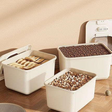 Airtight Pet Food Storage Container for Dog Cat Food Up to 10lbs Large Dry Food Bin with Measuring Cup Lids for Treats and Other Pets (10 LB), 6.31x9.44x7.08 9.96" x 13.18" x 7.95" Beige/Medium.