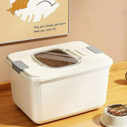 Airtight Pet Food Storage Container for Dog Cat Food Up to 10lbs Large Dry Food Bin with Measuring Cup Lids for Treats and Other Pets (10 LB), 6.31x9.44x7.08 7.99" x 10.55" x 6.49" Beige/Small.