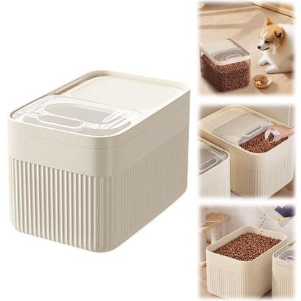 Airtight Pet Food Storage Container for Dog Cat Food Up to 10lbs Large Dry Food Bin with Measuring Cup Lids for Treats and Other Pets (10 LB), 6.31x9.44x7.08 6.31" x 9.44" x 7.08" White.