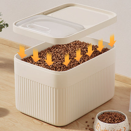 Airtight Pet Food Storage Container for Dog Cat Food Up to 10lbs Large Dry Food Bin with Measuring Cup Lids for Treats and Other Pets (10 LB), 6.31x9.44x7.08 6.31" x 9.44" x 7.08" White.