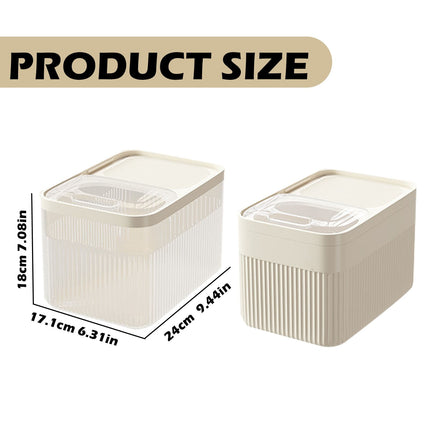 Airtight Pet Food Storage Container for Dog Cat Food Up to 10lbs Large Dry Food Bin with Measuring Cup Lids for Treats and Other Pets (10 LB), 6.31x9.44x7.08 15.16" x 8.27" x 6.77" White.