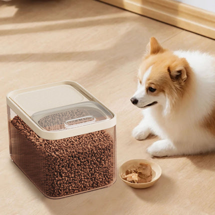 Airtight Pet Food Storage Container for Dog Cat Food Up to 10lbs Large Dry Food Bin with Measuring Cup Lids for Treats and Other Pets (10 LB), 6.31x9.44x7.08 15.16" x 8.27" x 6.77" White.