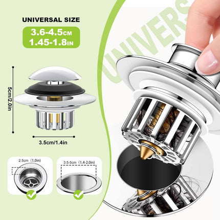 Universal Bath Drain Stopper and Cover, Bathtub Drain Stopper, Replaces Lift and Turn, Tip-Toe and Trip Lever drains for Tub, EZ Installation and Clearing, 1.4x2.0 1.4" x 2.0" Silver.