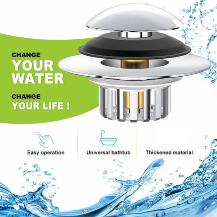 Universal Bath Drain Stopper and Cover, Bathtub Drain Stopper, Replaces Lift and Turn, Tip-Toe and Trip Lever drains for Tub, EZ Installation and Clearing, 1.4x2.0 1.4" x 2.0" Silver.