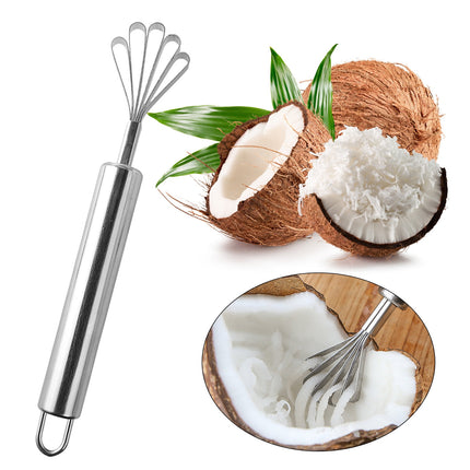 Stainless Steel Coconut Scraper, Manual Multi-Purpose Grater for Fruits, Vegetables, Fish Scales, Kitchen Tool with Suction Base & Safety Guard 7.67" x 1.37" Silver.