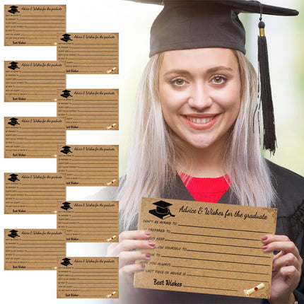 Graduation Advice And Well Wishes Cards For Graduates - Class Of 2025 Grad Cap & Diploma Fill-In Advice Cards For High School, College Grad Party Supplies (Retro Kraft Paper), 10 PCS, 6.1x4.13 6.1x4.13"*10 Coffee*10.