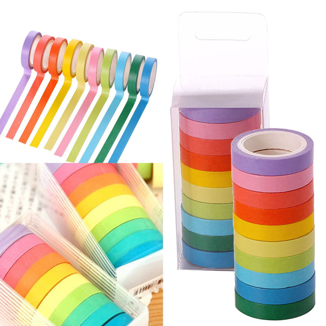 10 Rolls Washi Tape Set Colored Masking Tape Pack Decorative Thin Tapes Children and Gifts Warpping (10MM), 0.93Inches 0.93" Multicolor*20.