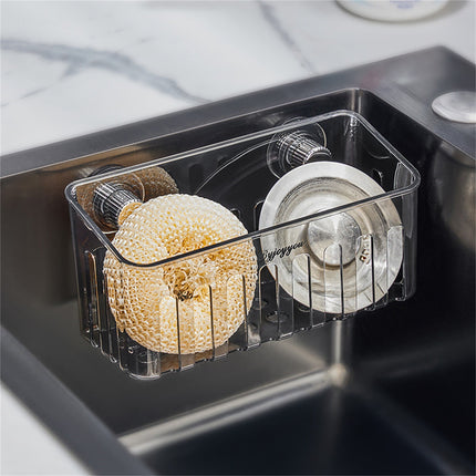 Kitchen Sponge Holder with Suction Cups, Removable Sink Caddy Organizer for Brushes, Dishcloths, Stainless Steel Drain Rack for Countertops Clear2 3.43x7.48' 3.43" x 7.48" Clear2.