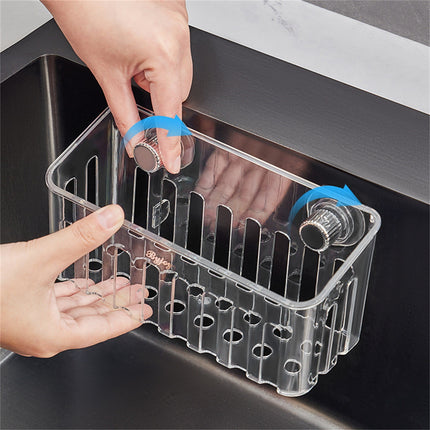 Kitchen Sponge Holder with Suction Cups, Removable Sink Caddy Organizer for Brushes, Dishcloths, Stainless Steel Drain Rack for Countertops Clear2 3.43x7.48' 3.43" x 7.48" Clear2.