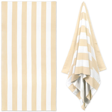 Large Oversized Beach Towel - Big Size Cotton 35 x 70 Inch Striped Pool Towel, Large Cabana Soft Swimming Towel for Adult Men Women, (Light Blue) 35" x 70" Beige.