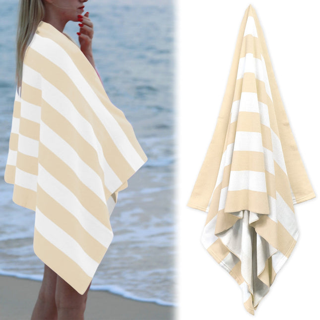 Large Oversized Beach Towel - Big Size Cotton 35 x 70 Inch Striped Pool Towel, Large Cabana Soft Swimming Towel for Adult Men Women, (Light Blue) 35" x 70" Beige.