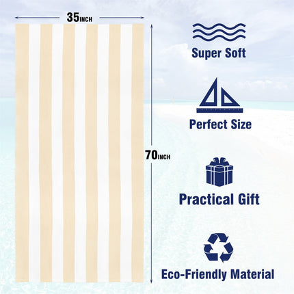 Large Oversized Beach Towel - Big Size Cotton 35 x 70 Inch Striped Pool Towel, Large Cabana Soft Swimming Towel for Adult Men Women, (Light Blue) 35" x 70" Beige.
