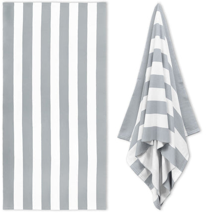 Large Oversized Beach Towel - Big Size Cotton 35 x 70 Inch Striped Pool Towel, Large Cabana Soft Swimming Towel for Adult Men Women, (Light Blue) 35" x 70" Grey.