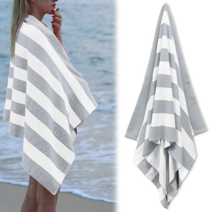 Large Oversized Beach Towel - Big Size Cotton 35 x 70 Inch Striped Pool Towel, Large Cabana Soft Swimming Towel for Adult Men Women, (Light Blue) 35" x 70" Grey.
