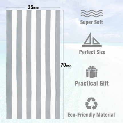 Large Oversized Beach Towel - Big Size Cotton 35 x 70 Inch Striped Pool Towel, Large Cabana Soft Swimming Towel for Adult Men Women, (Light Blue) 35" x 70" Grey.